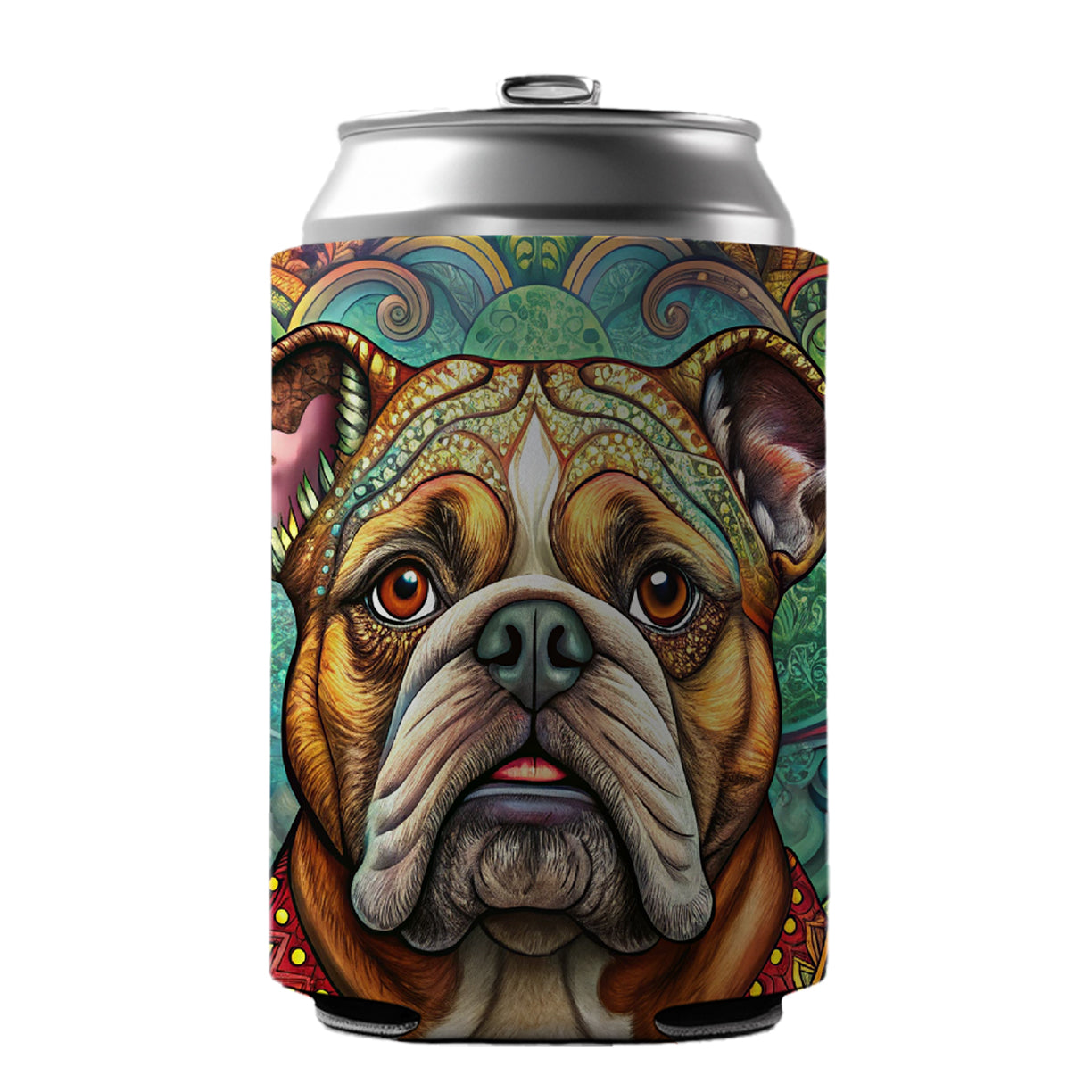 Bulldog Dog Bohemian Art Can Cooler Beer Soda Drink Insulated Holder Sleeve Hugger