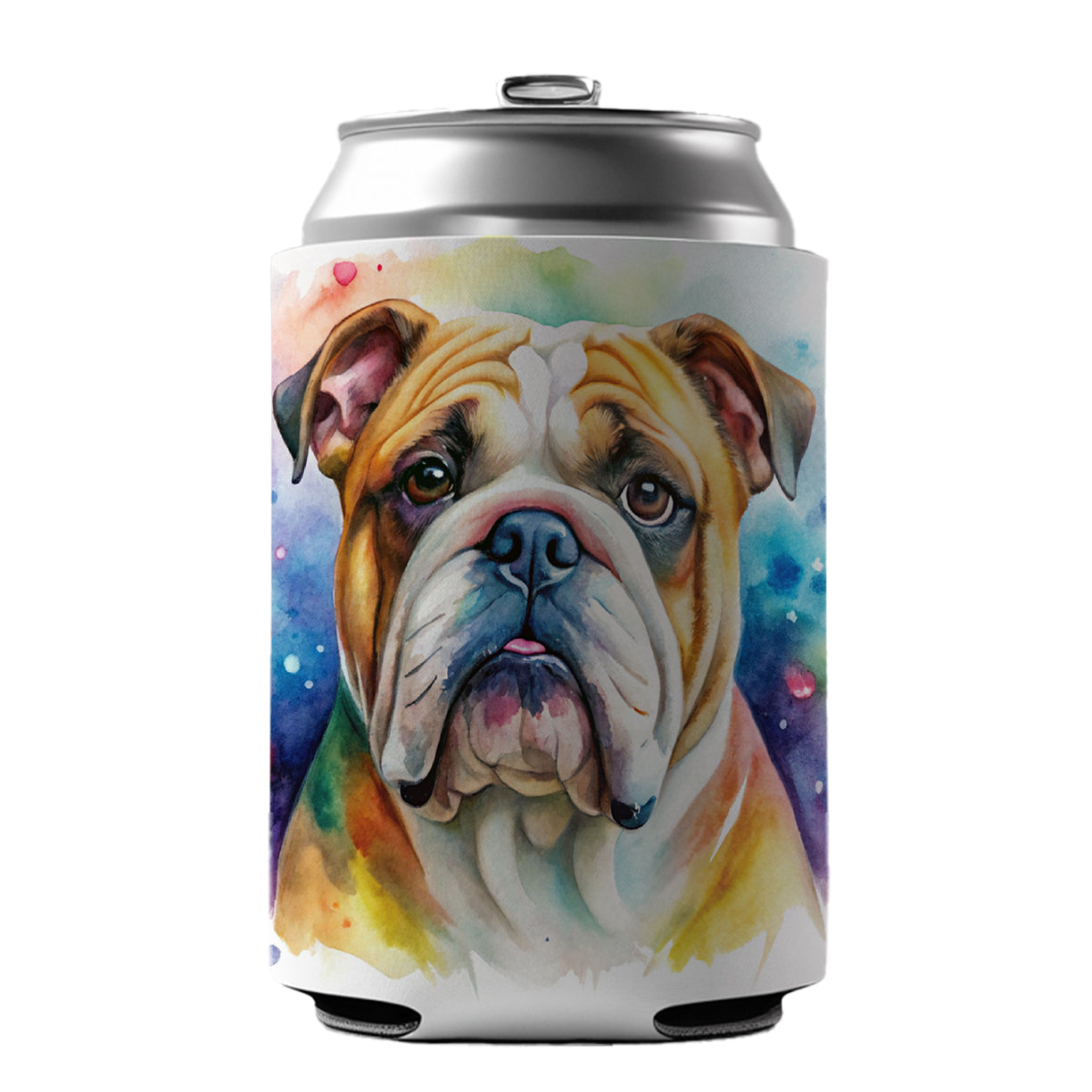 Bulldog Dog Watercolor Style Can Cooler Beer Soda Drink Insulated Holder Sleeve Hugger