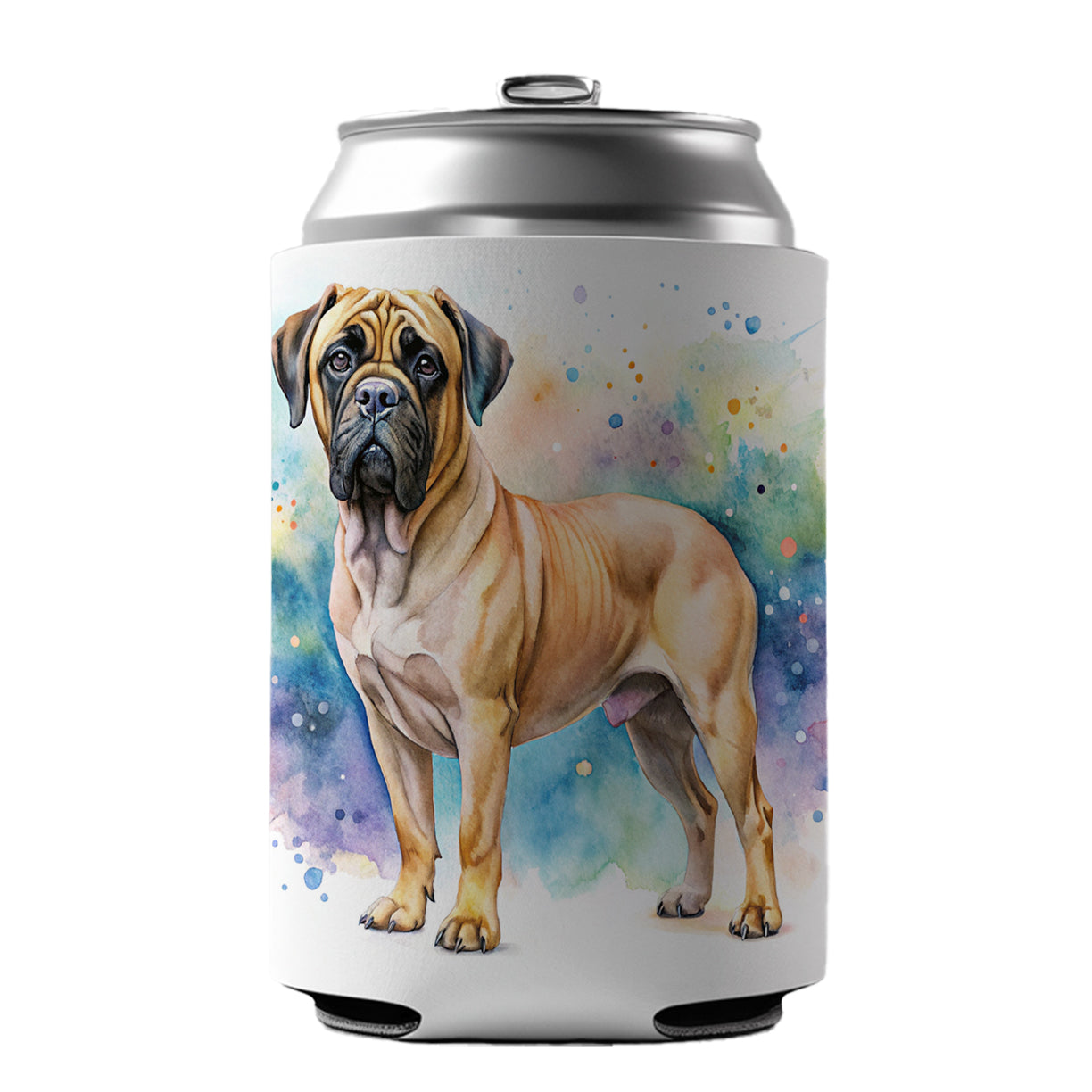 Bullmastiff Dog Watercolor Style Can Cooler Beer Soda Drink Insulated Holder Sleeve Hugger