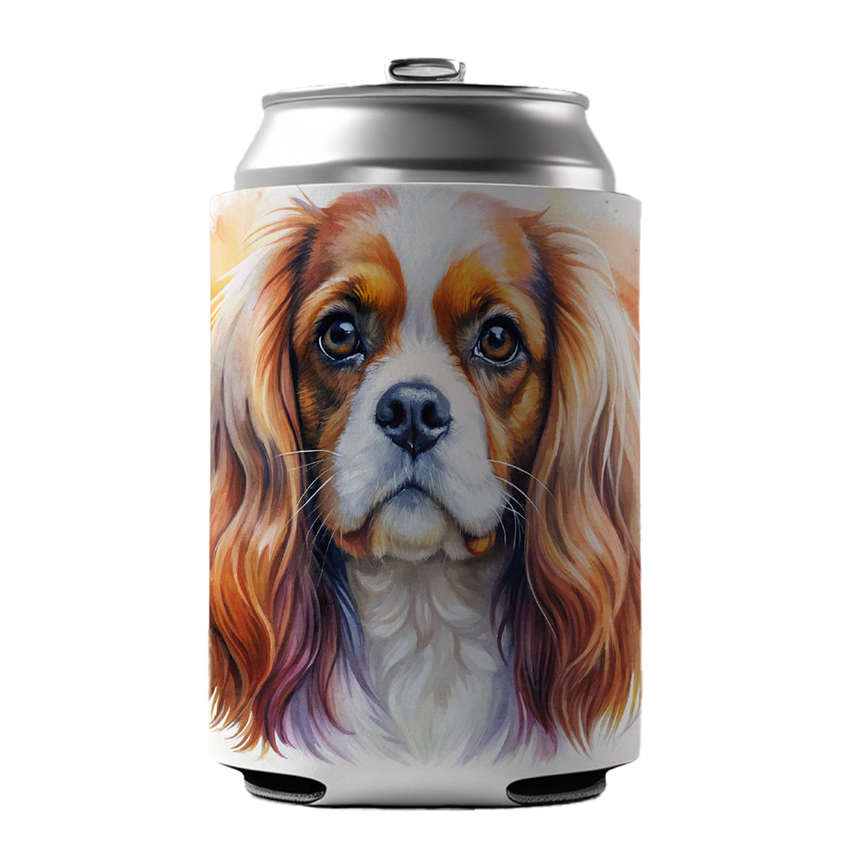 Cavalier King Charles Spaniel Dog Watercolor Style Can Cooler Beer Soda Drink Insulated Holder Sleeve Hugger