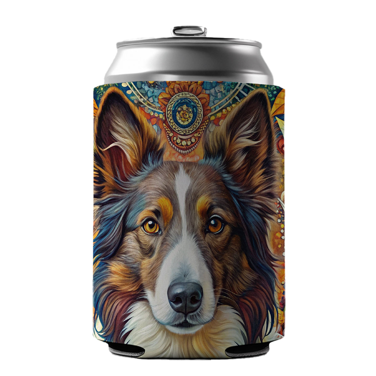 Collie Dog French Bohemian Art Can Cooler Beer Soda Drink Insulated Holder Sleeve Hugger