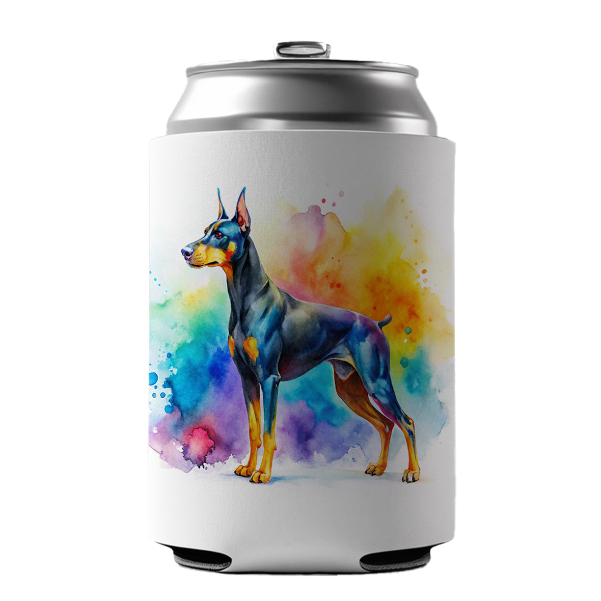 Doberman Pinscher Dog Watercolor Style Can Cooler Beer Soda Drink Insulated Holder Sleeve Hugger