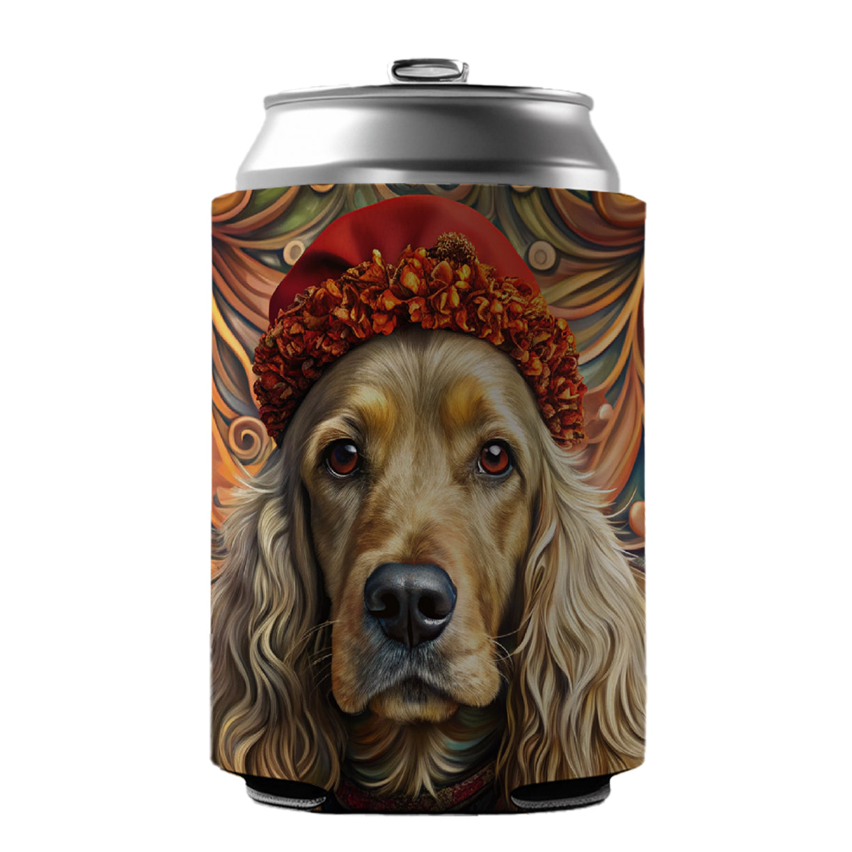 English Cocker Spaniel Dog French Bohemian Art Can Cooler Beer Soda Drink Insulated Holder Sleeve Hugger