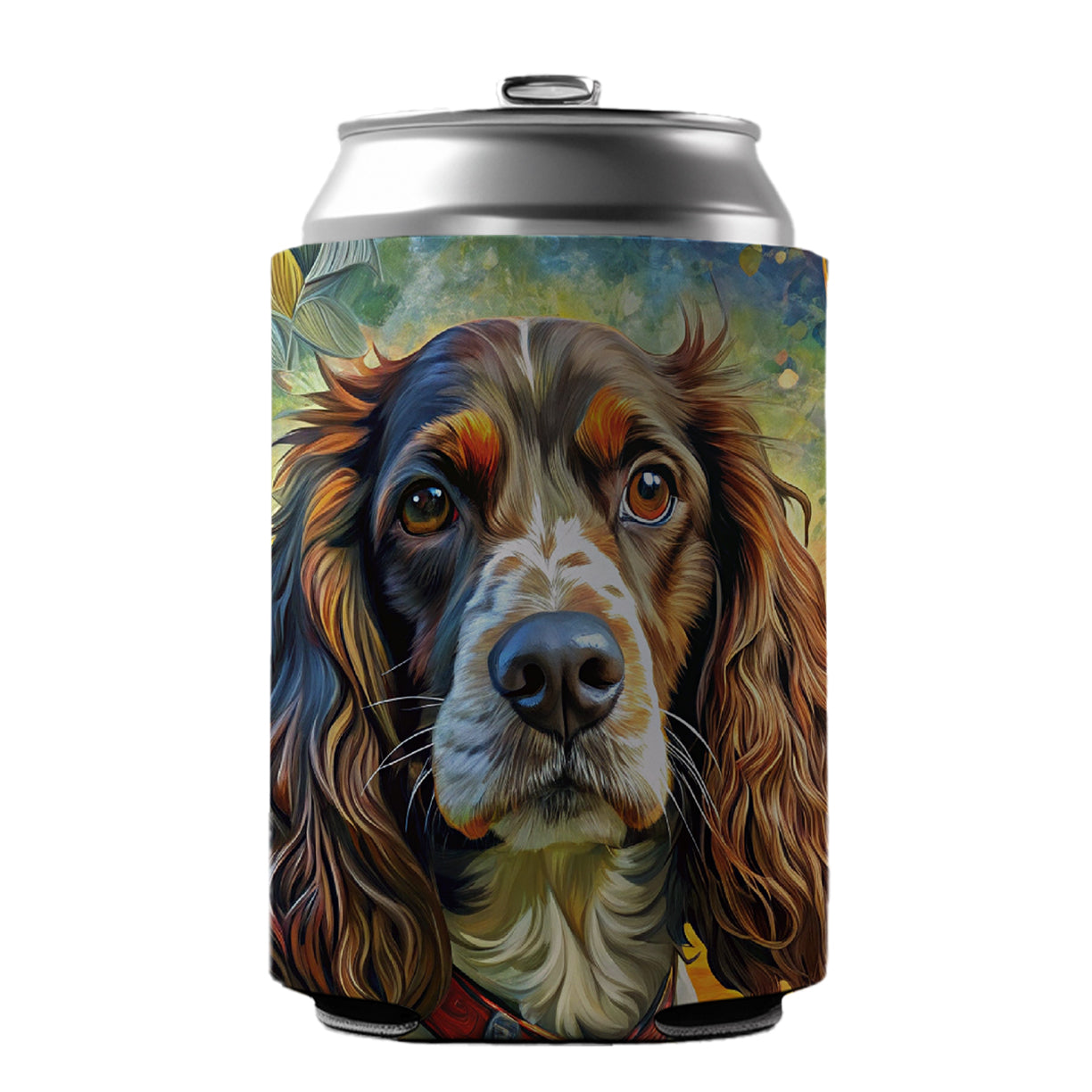 English Springer Spaniel Dog Bohemian Art Can Cooler Beer Soda Drink Insulated Holder Sleeve Hugger