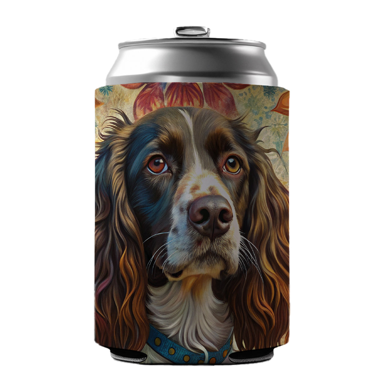 English Springer Spaniel Dog French Bohemian Art Can Cooler Beer Soda Drink Insulated Holder Sleeve Hugger