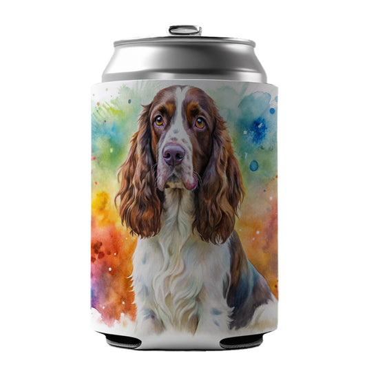 English Springer Spaniel Dog Watercolor Style Can Cooler Beer Soda Drink Insulated Holder Sleeve Hugger