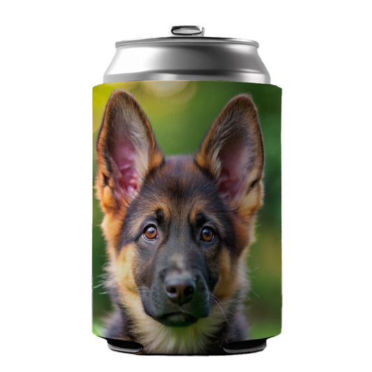 German Shepherd Dog Puppy Photo Can Cooler Beer Soda Drink Insulated Holder Sleeve Hugger