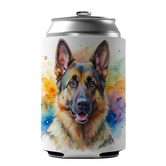 German Shepherd Dog Watercolor Style Can Cooler Beer Soda Drink Insulated Holder Sleeve Hugger