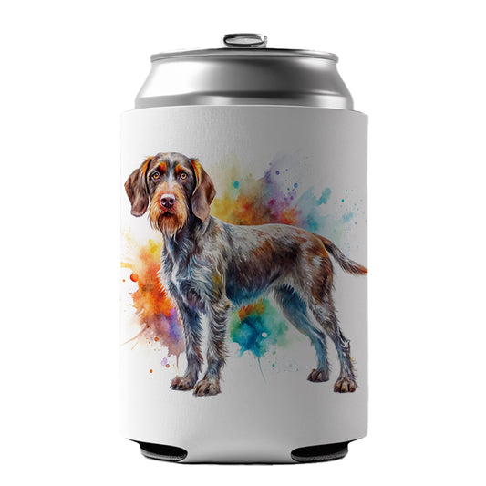 German Wirehaired Pointer Dog Watercolor Style Can Cooler Beer Soda Drink Insulated Holder Sleeve Hugger