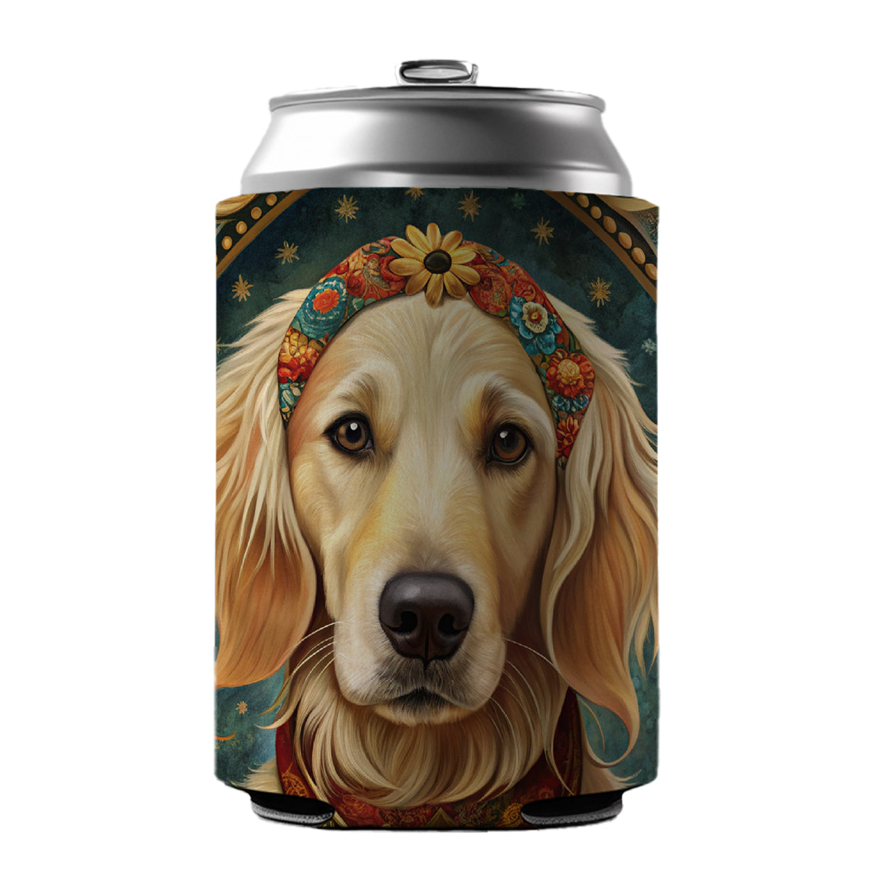 Golden Retriever Dog French Bohemian Art Can Cooler Beer Soda Drink Insulated Holder Sleeve Hugger