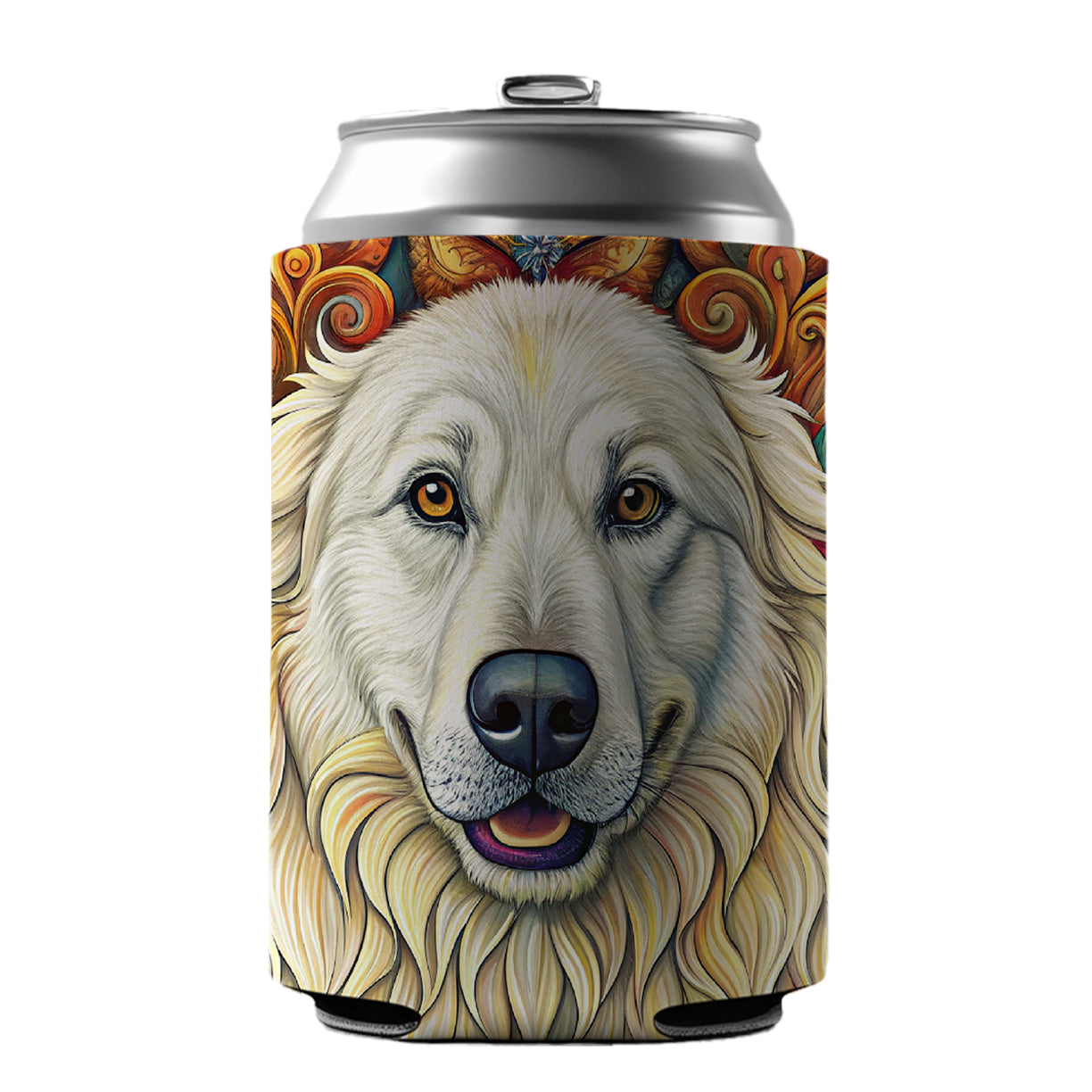 Great Pyrenees Dog Bohemian Art Can Cooler Beer Soda Drink Insulated Holder Sleeve Hugger