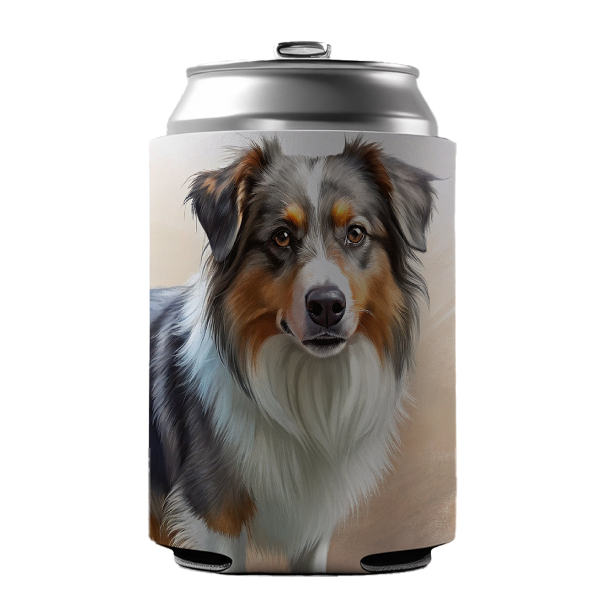 Miniature American Shepherd Dog Illustration Can Cooler Beer Soda Drink Insulated Holder Sleeve Hugger