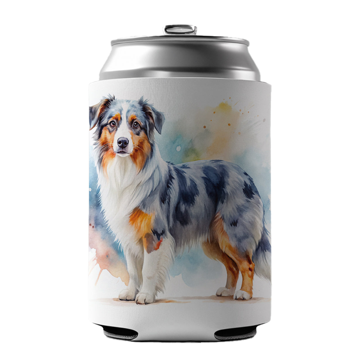 Miniature American Shepherd Dog Watercolor Style Can Cooler Beer Soda Drink Insulated Holder Sleeve Hugger