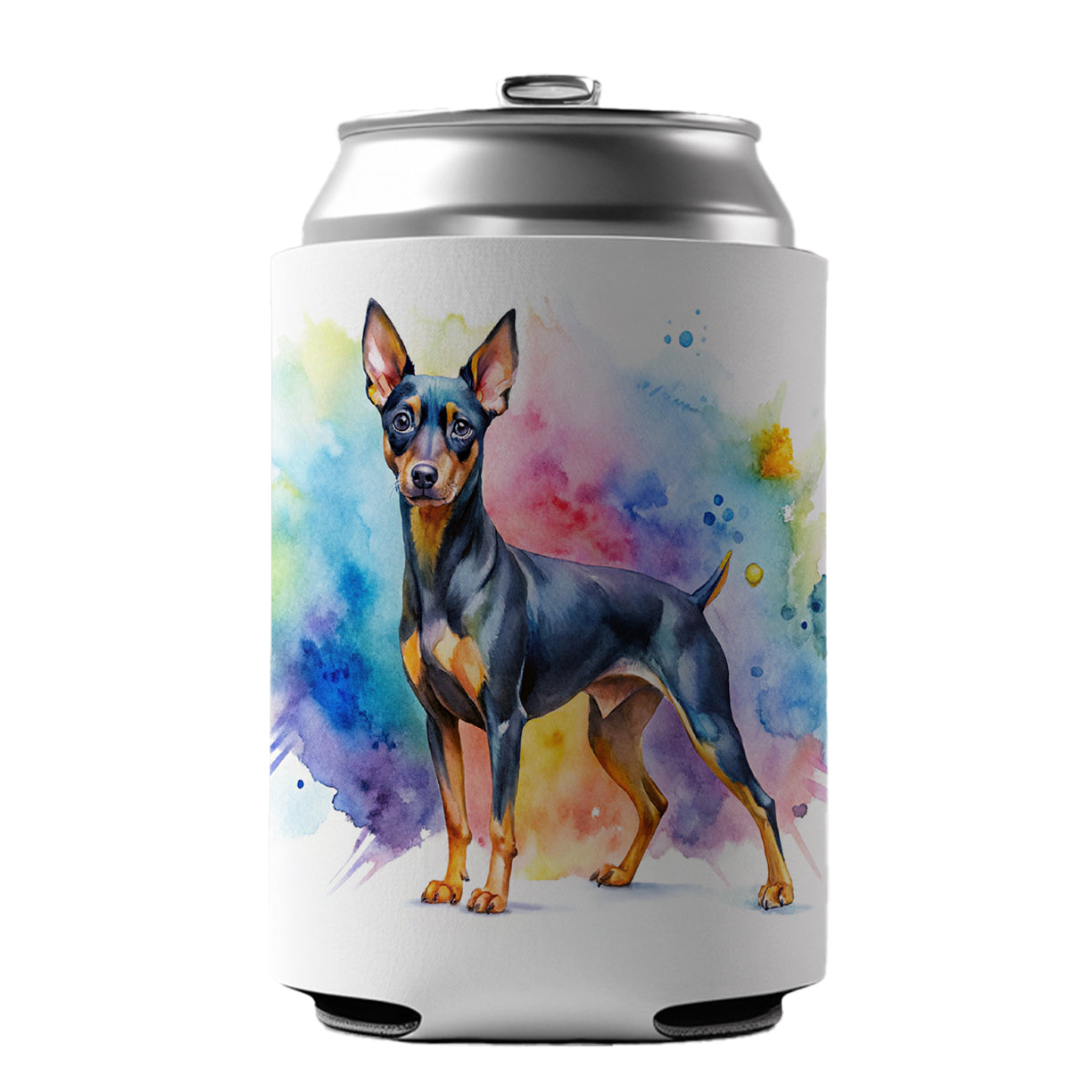 Miniature Pinscher Dog Watercolor Style Can Cooler Beer Soda Drink Insulated Holder Sleeve Hugger