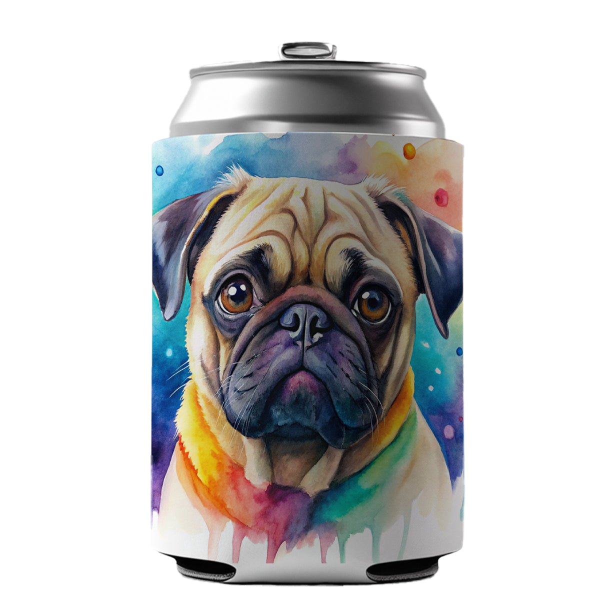 Pug Dog Watercolor Style Can Cooler Beer Soda Drink Insulated Holder Sleeve Hugger
