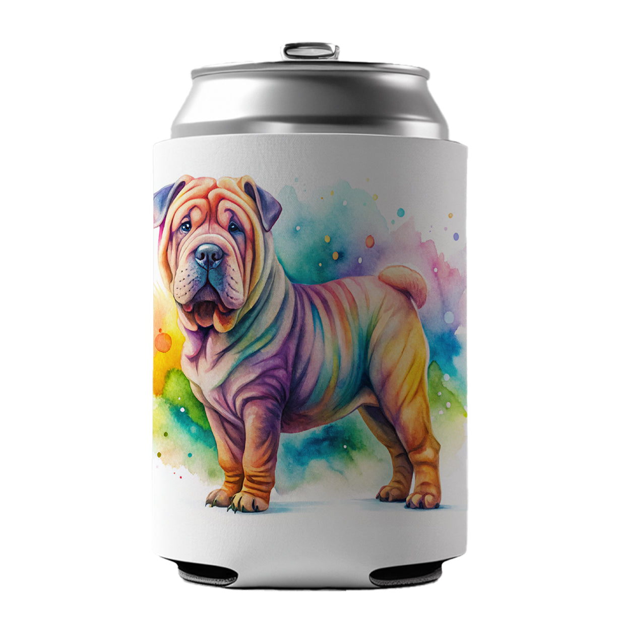 Shar Pei Dog Watercolor Style Can Cooler Beer Soda Drink Insulated Holder Sleeve Hugger