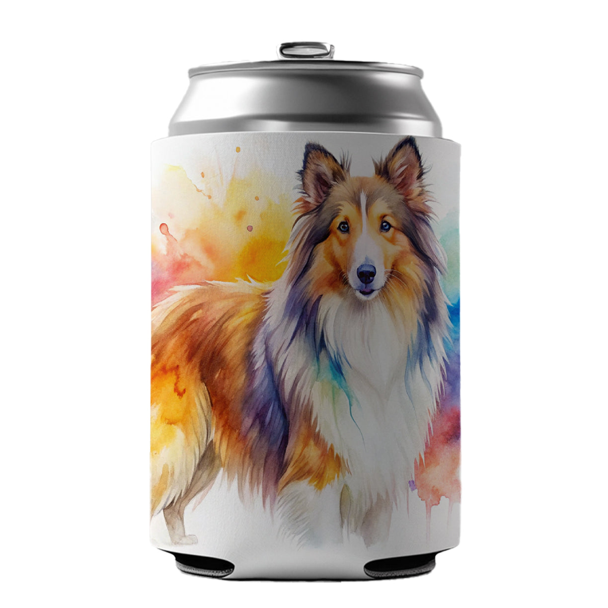 Shetland Sheepdog Sheltie Dog Watercolor Style Can Cooler Beer Soda Drink Insulated Holder Sleeve Hugger