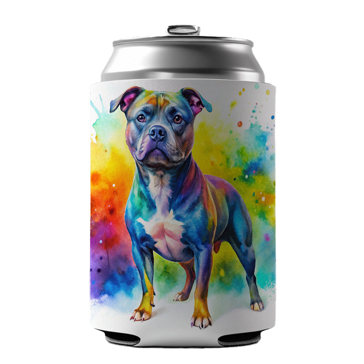Staffordshire Bull Terrier Staffy Dog Watercolor Style Can Cooler Beer Soda Drink Insulated Holder Sleeve Hugger