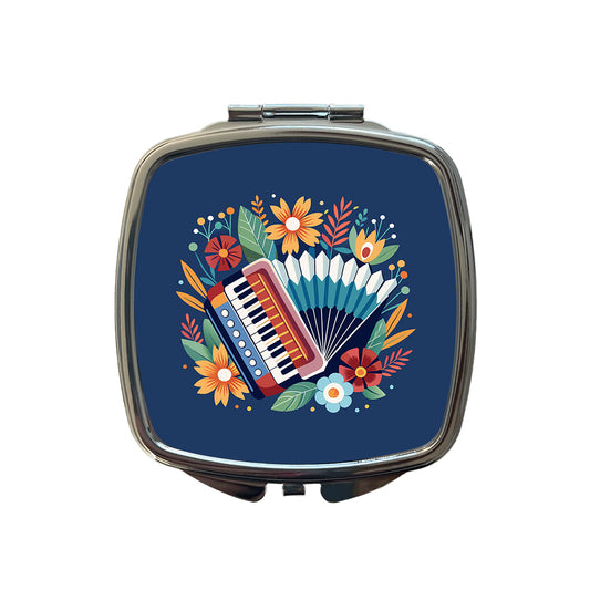 Accordion Music Floral Motif Small Travel Purse Handbag Pocket Makeup Compact Mirror