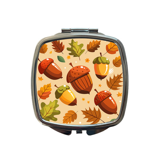 Acorns Scattered Fall Autumn Small Travel Purse Handbag Pocket Makeup Compact Mirror