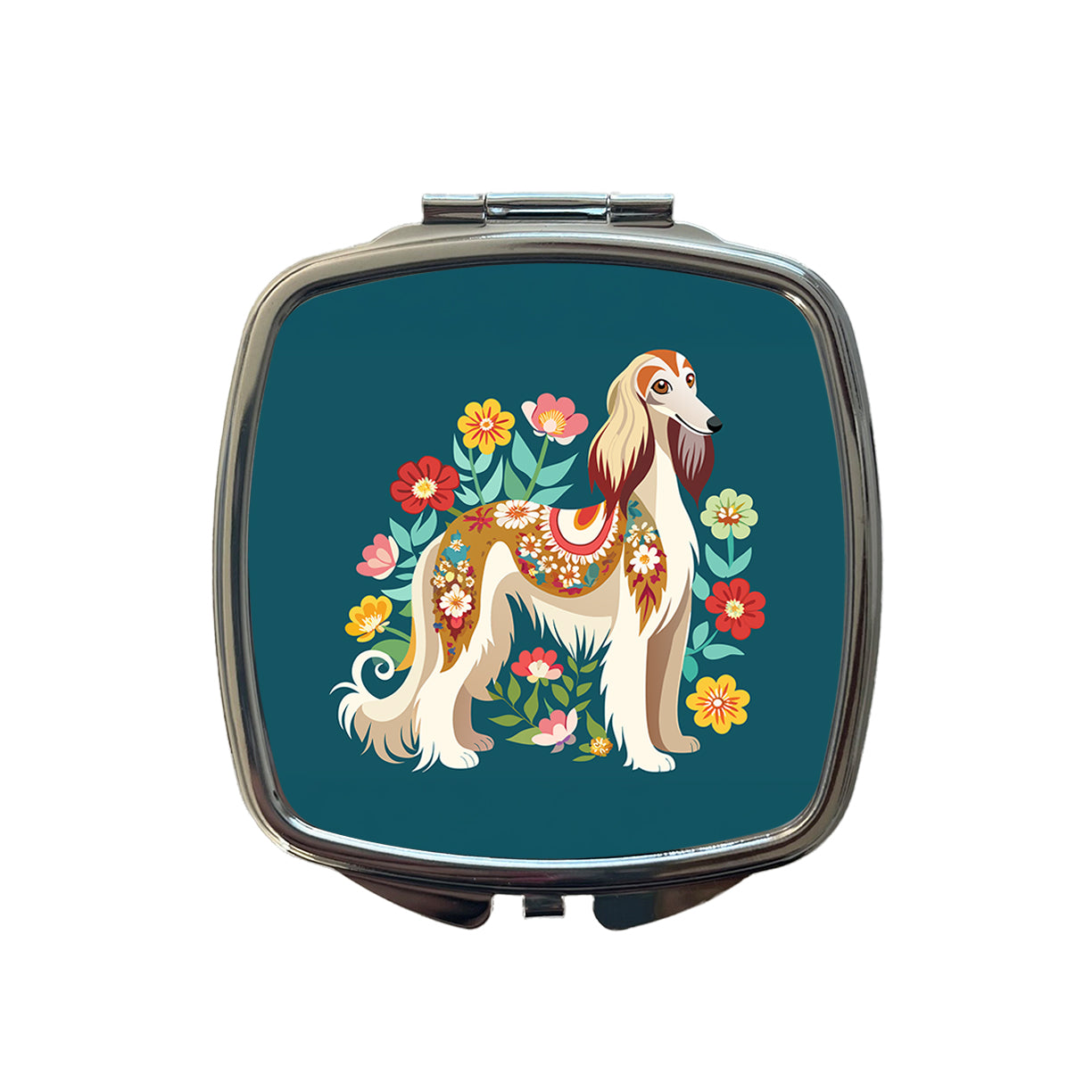 Afghan Hound Dog Floral Flowers Small Travel Purse Handbag Pocket Makeup Compact Mirror