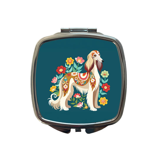 Afghan Hound Dog Floral Flowers Small Travel Purse Handbag Pocket Makeup Compact Mirror