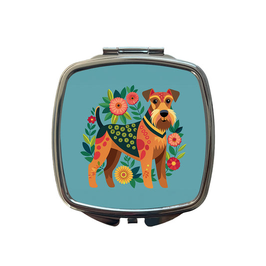 Airedale Terrier Dog Floral Flowers Small Travel Purse Handbag Pocket Makeup Compact Mirror
