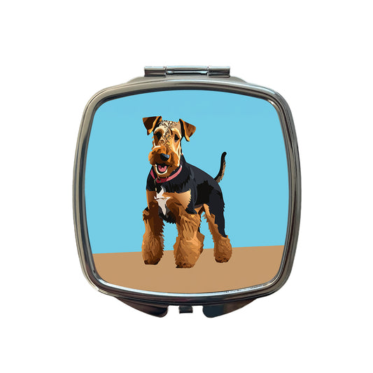 Airedale Terrier Dog Standing Small Travel Purse Handbag Pocket Makeup Compact Mirror