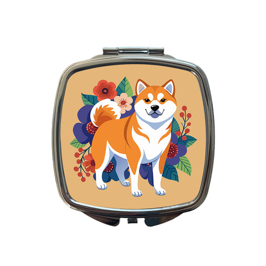 Akita Dog Floral Flowers Small Travel Purse Handbag Pocket Makeup Compact Mirror