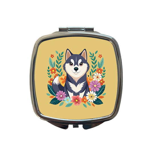 Alaskan Klee Kai Dog Floral Flowers Small Travel Purse Handbag Pocket Makeup Compact Mirror