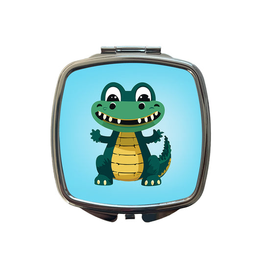 Alligator Crocodile Happy Small Travel Purse Handbag Pocket Makeup Compact Mirror