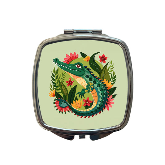 Alligator Floral Flowers Small Travel Purse Handbag Pocket Makeup Compact Mirror