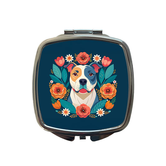 American Bulldog Dog Floral Flowers Small Travel Purse Handbag Pocket Makeup Compact Mirror