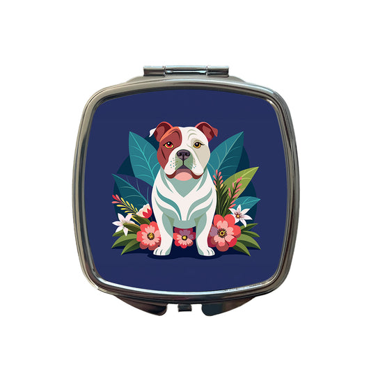 American Bulldog Floral Flowers Small Travel Purse Handbag Pocket Makeup Compact Mirror