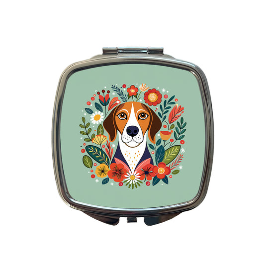 American English Coonhound Dog Floral Flowers Small Travel Purse Handbag Pocket Makeup Compact Mirror