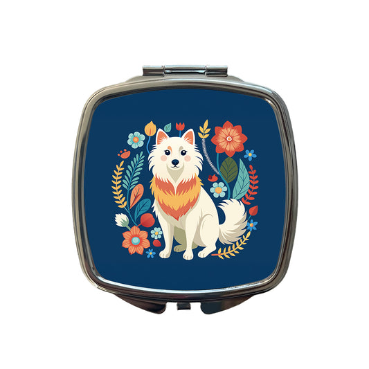 American Eskimo Dog Floral Flowers Small Travel Purse Handbag Pocket Makeup Compact Mirror