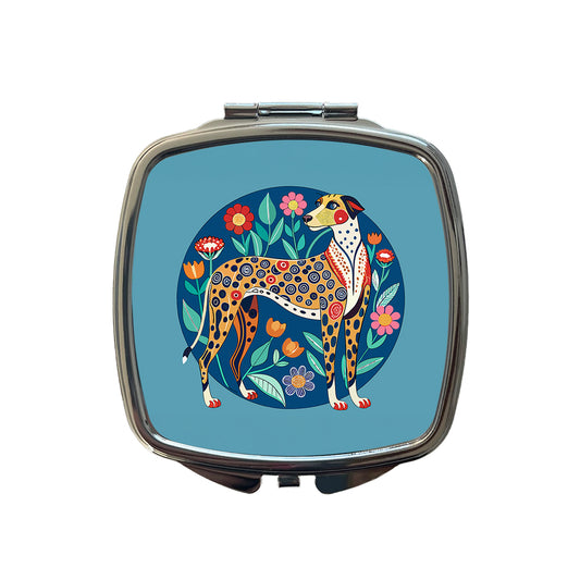 American Leopard Hound Dog Floral Flowers Small Travel Purse Handbag Pocket Makeup Compact Mirror