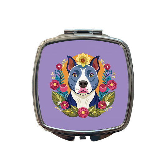 American Pit Bull Terrier Dog Floral Flowers Small Travel Purse Handbag Pocket Makeup Compact Mirror