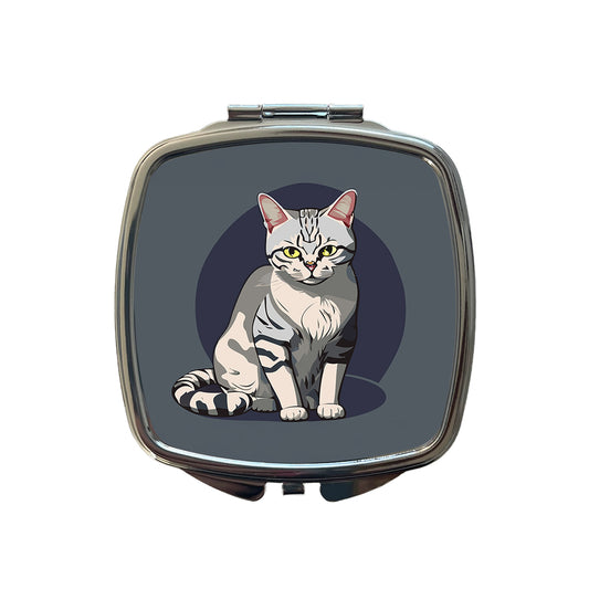 American Shorthair Cat Sitting Small Travel Purse Handbag Pocket Makeup Compact Mirror