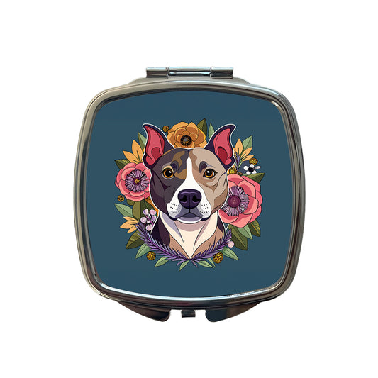 American Staffordshire Terrier Dog Floral Flowers Small Travel Purse Handbag Pocket Makeup Compact Mirror