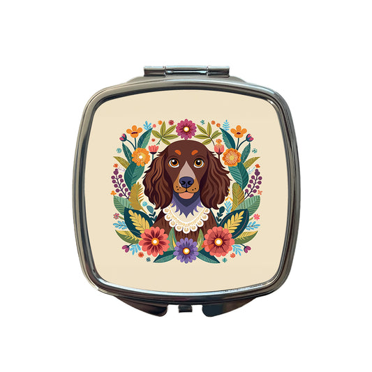 American Water Spaniel Dog Floral Flowers Small Travel Purse Handbag Pocket Makeup Compact Mirror