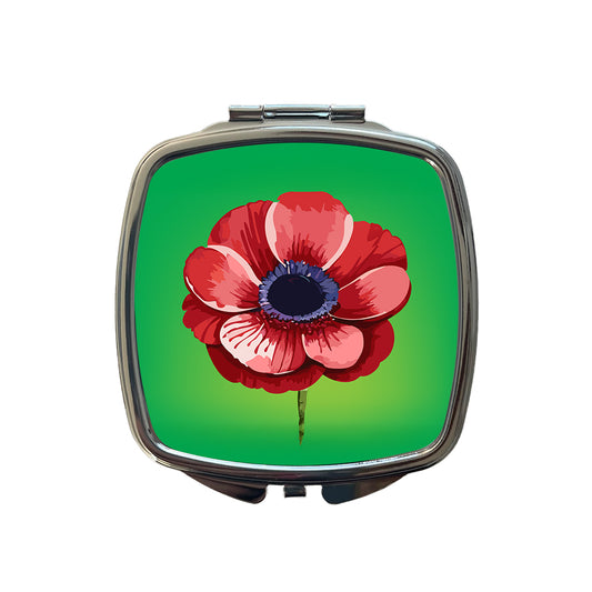Anemone Flower Watercolor Red Small Travel Purse Handbag Pocket Makeup Compact Mirror