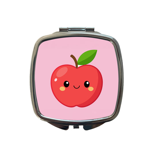 Apple Cute Happy Fruit Teacher Small Travel Purse Handbag Pocket Makeup Compact Mirror