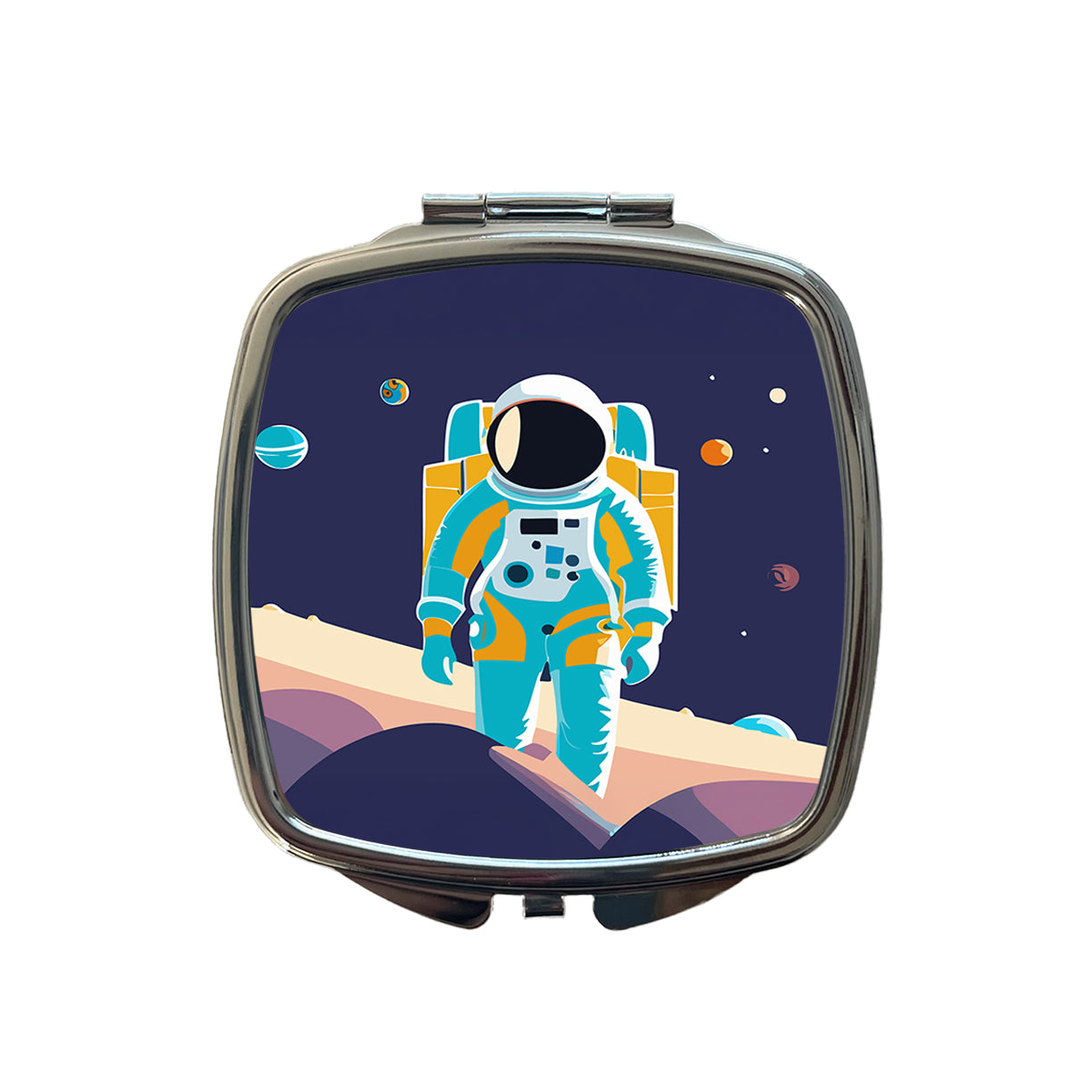 Astronaut in Outer Space Planets Science Fiction Small Travel Purse Handbag Pocket Makeup Compact Mirror