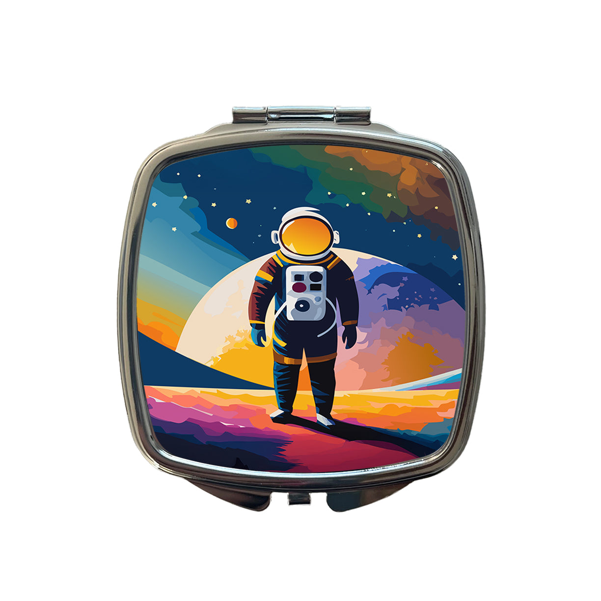 Astronaut Standing Space Astronomy Small Travel Purse Handbag Pocket Makeup Compact Mirror
