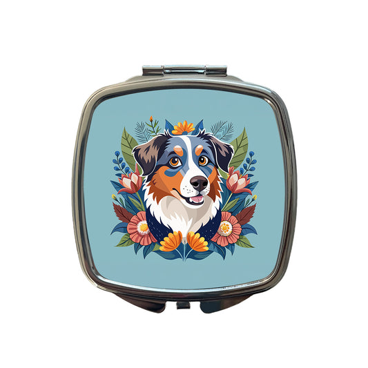 Australian Shepherd Dog Floral Flowers Small Travel Purse Handbag Pocket Makeup Compact Mirror