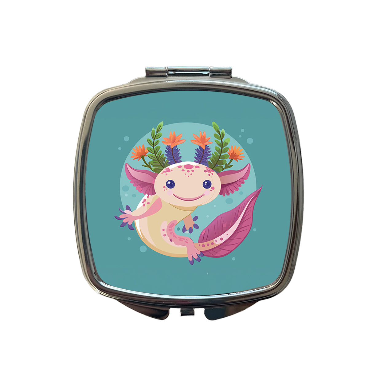 Axolotl Head Floral Flowers Small Travel Purse Handbag Pocket Makeup Compact Mirror