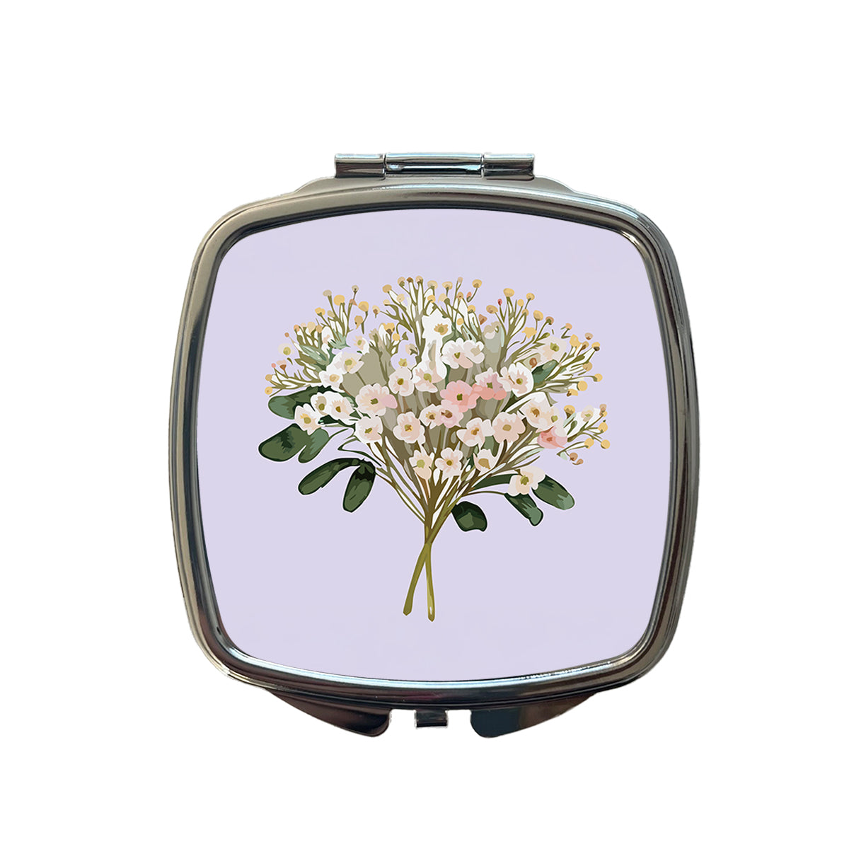 Baby's Breath Flowers White Small Travel Purse Handbag Pocket Makeup Compact Mirror