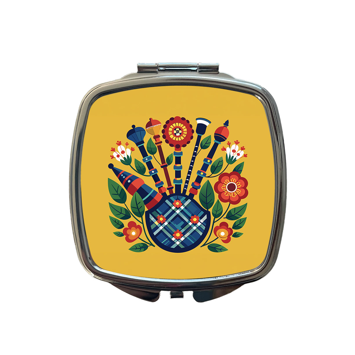 Bagpipes Music Floral Motif Small Travel Purse Handbag Pocket Makeup Compact Mirror