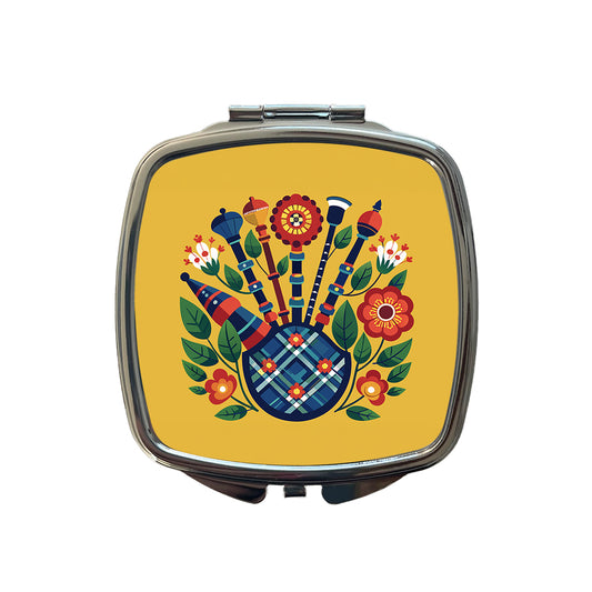 Bagpipes Music Floral Motif Small Travel Purse Handbag Pocket Makeup Compact Mirror